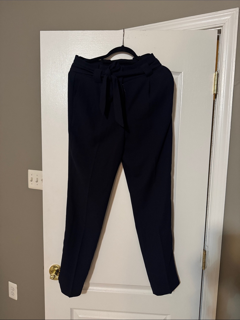 Express Navy Paperbag Waist Trousers with Self-Tie Belt